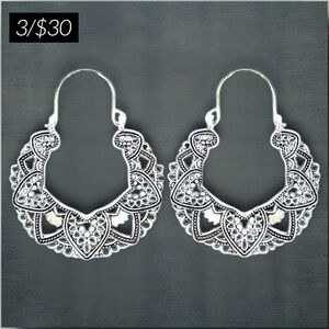 ✨3/$30✨ 🆕.925 Sterling Silver Filigree Hoop Earrings